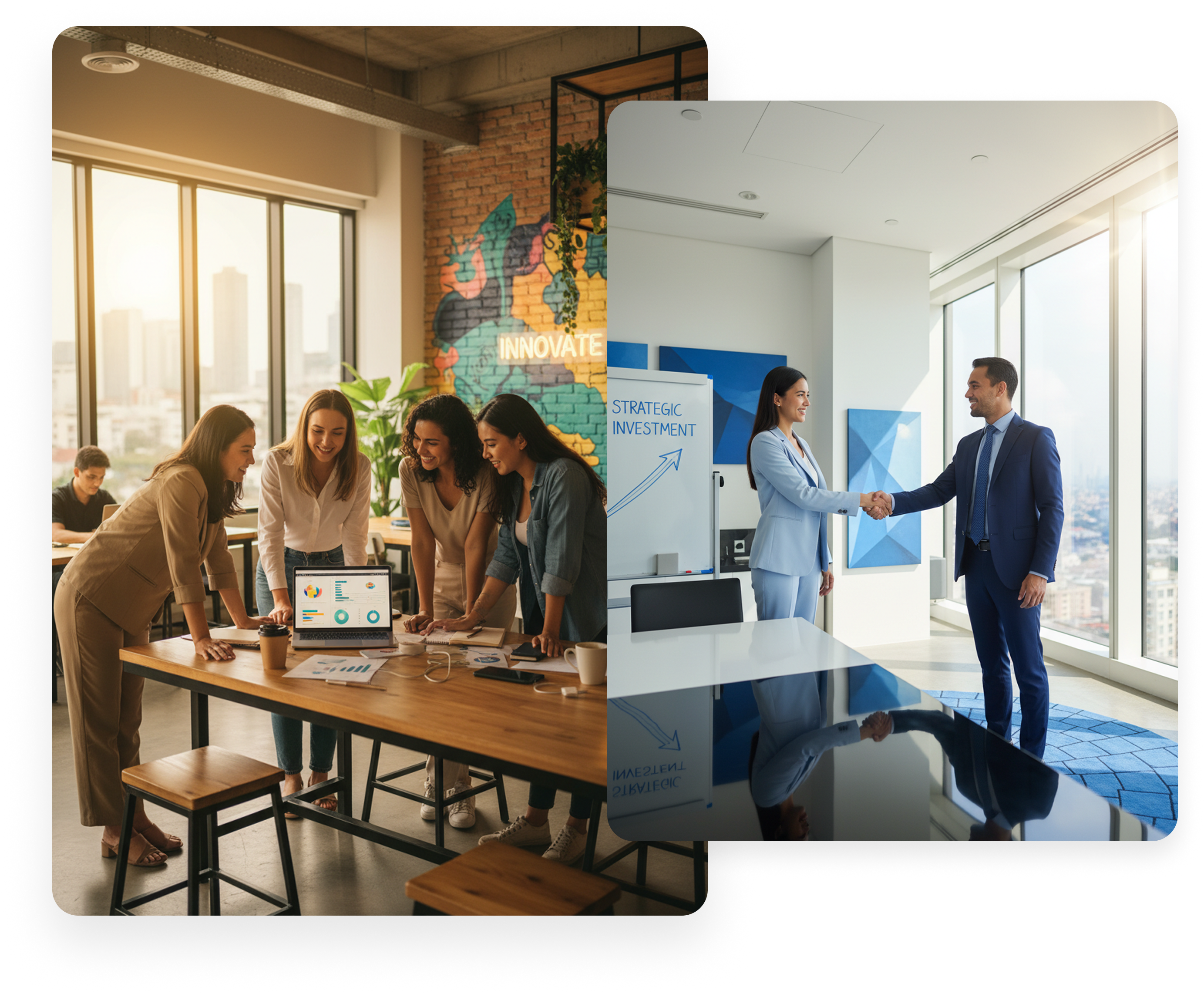Visiku teams collaborating and closing a deal — photo collage